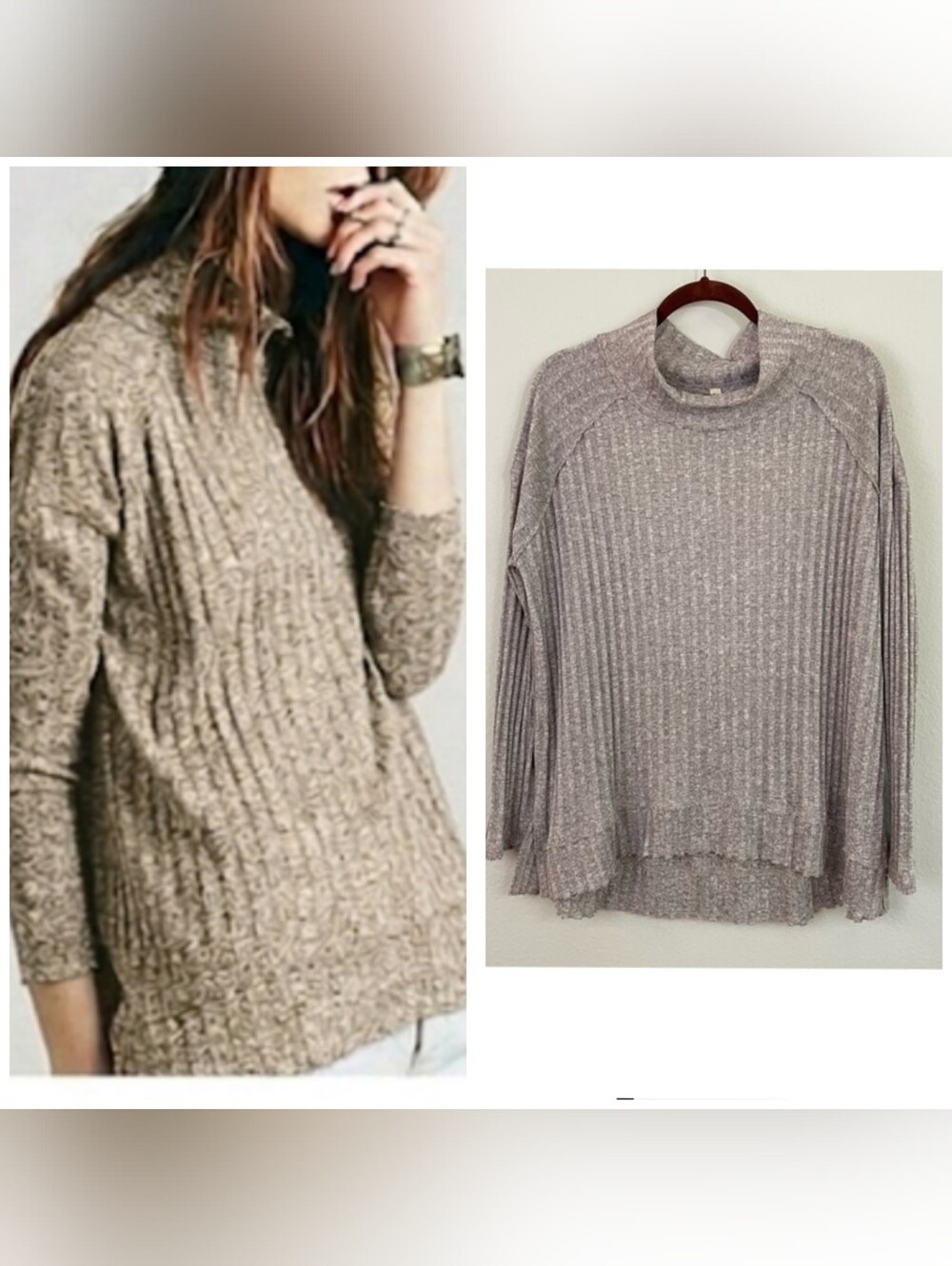Free People Clarissa Ribbed Mock Neck Oversized Sweater Size S Neutral